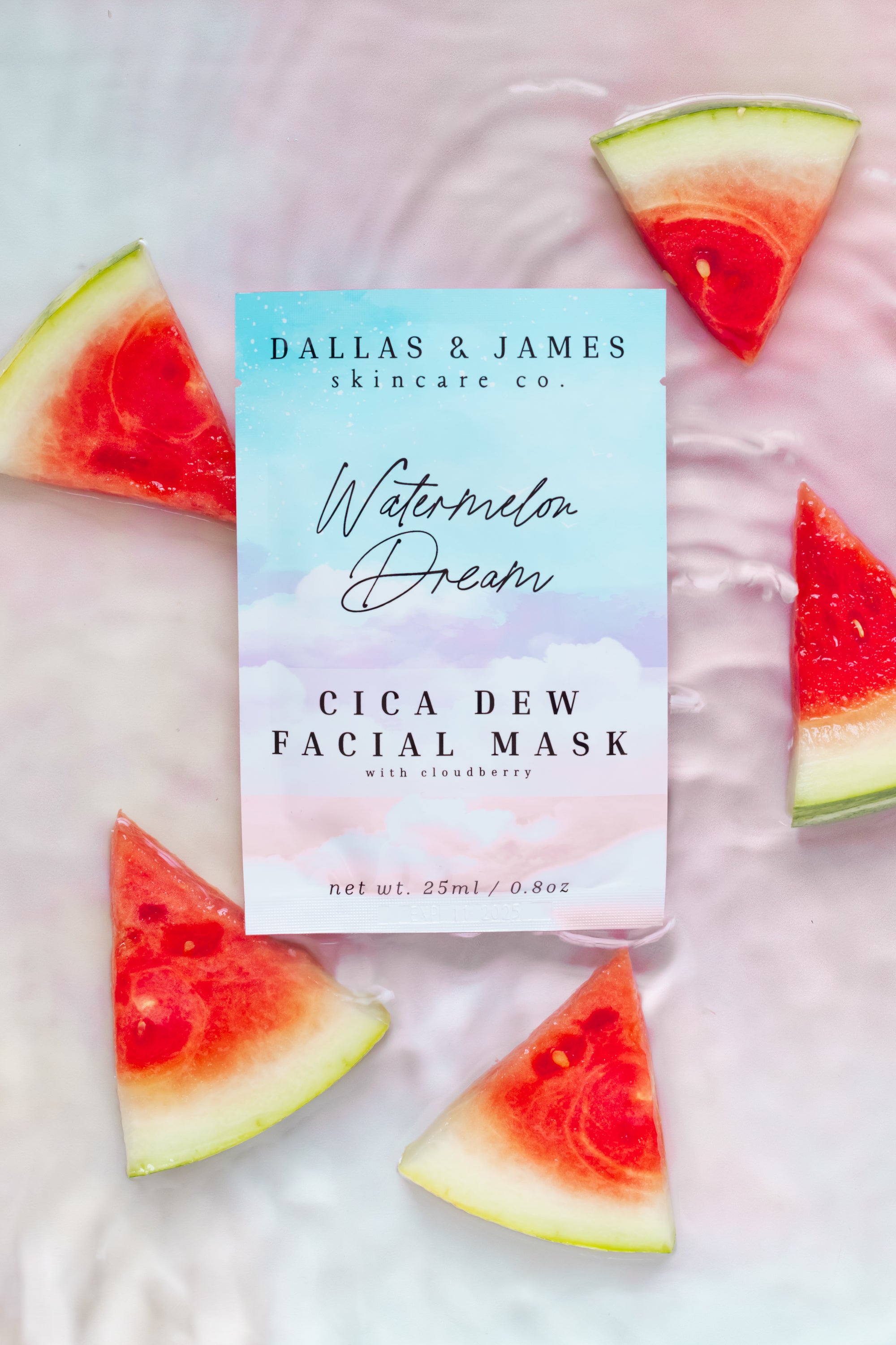 Dallas & James Skincare Co. Sheet Mask Stocking Stuffer Bundle: Watermelon Dream Cica Dew Facial Mask .8 oz - 10 pack